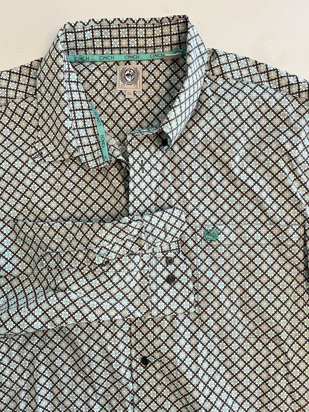 Cinch Men's Blue Geometric Print Button Down Shirt Size XL Denver MTW1105269